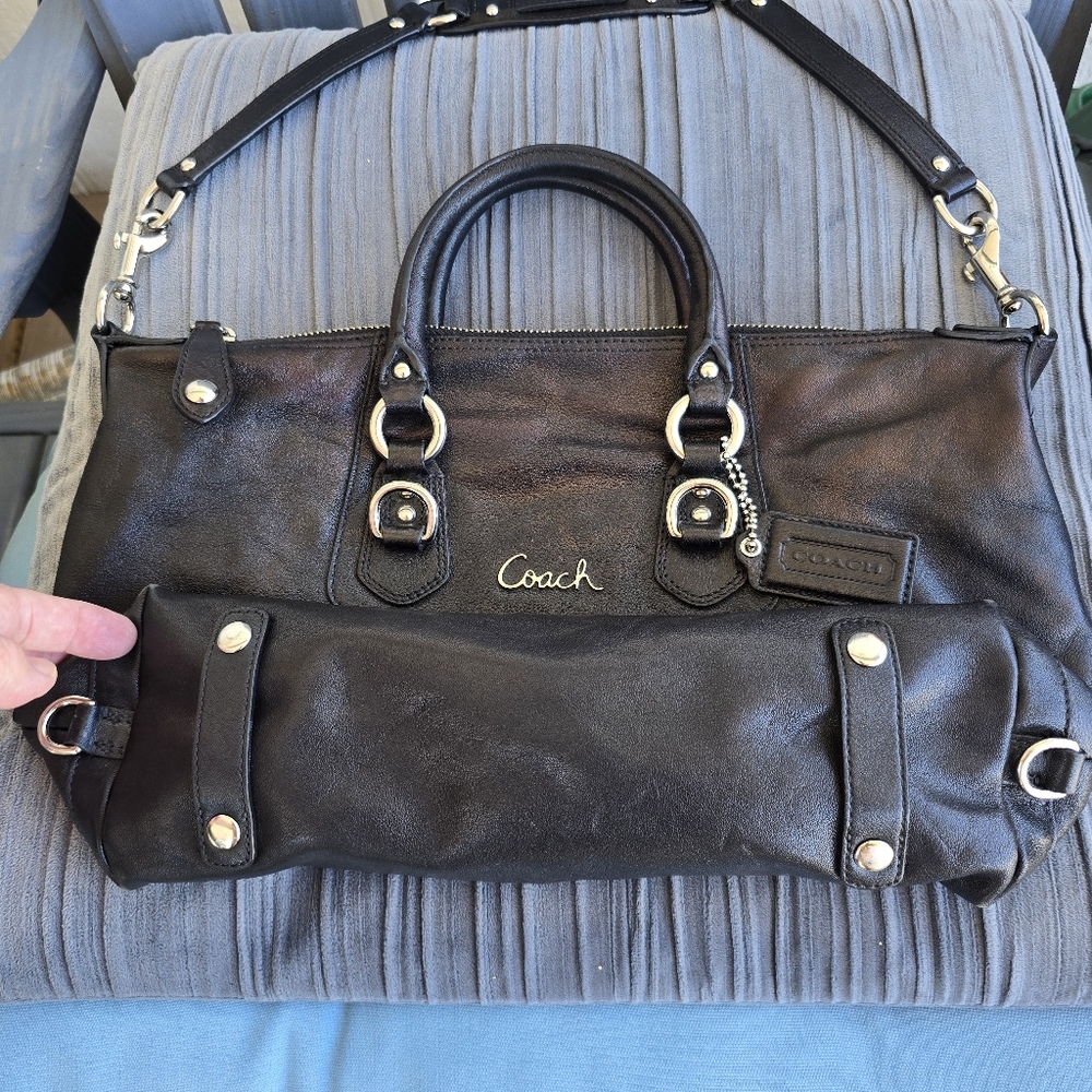 Coach Y2K June 1998 Great Condition Black Leather Tote Bag Purple Silk Inerior - Picture 6 of 17